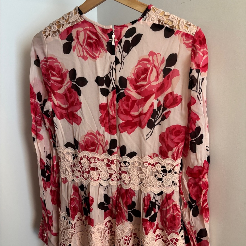 kate spade Long Sleeve Floral Lace Midi Dress - Pink & Cream - Picture 4 of 5